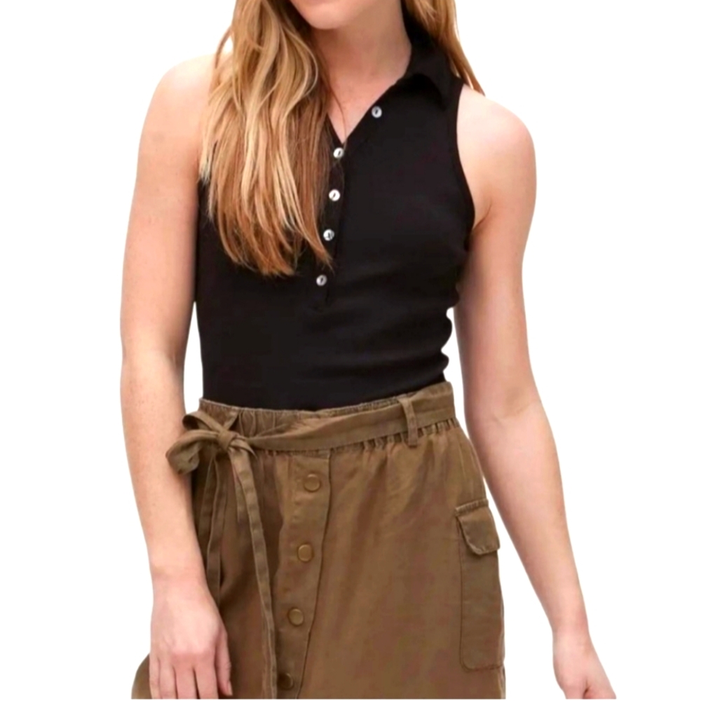 🏷️Michael Stars Norah Sleeveless Knit Stretch Black Polo Size 1X - Picture 2 of 9